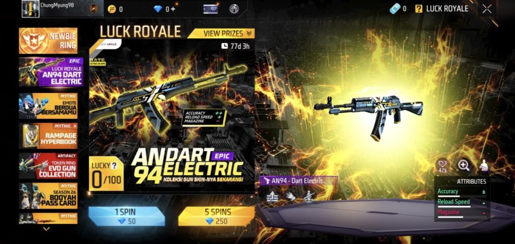 free fire luck royale an 94 electric dart