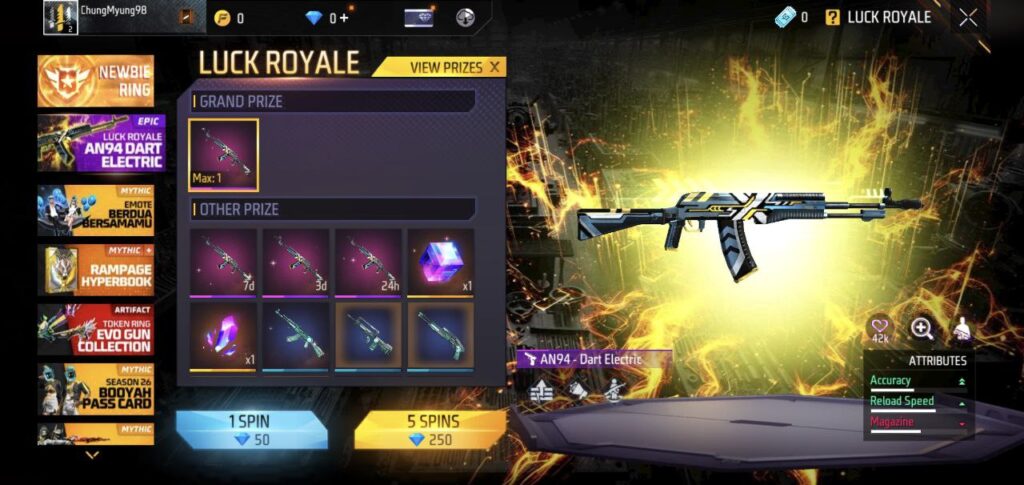 free fire luck royale an 94 electric dart